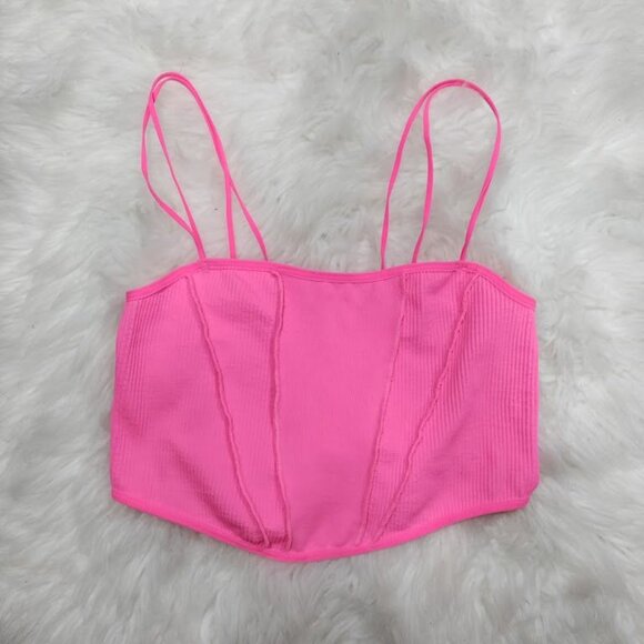 Urban Outfitters Pink Out From Under Fiona Ribbed Cami Crop Top Women's Size M - Picture 2 of 8